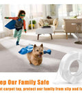 Child and dog playing on carpet with roll of Non Slip Furniture Pads For Hardwood Floors Or Rugs, Heavy Duty Grip Leg Protectors.
