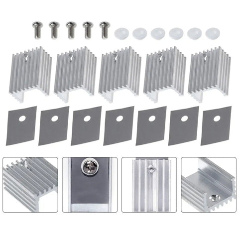 Heavy Duty Aluminum Heat Sink Kit 10 Pcs Triode Voltage Regulator Cooling Fins Metal Radiator For Electronics Computers Industrial Equipment Lightweight Quick Install Durable Thermal Management For Chips, 20x15x10 mm aluminum TO-220 heat sink kit with screws