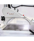 14 Inch 10 HP Three Phase Sliding Table Saw With DRO CNC Fence, close-up of blade guard and sliding fence.