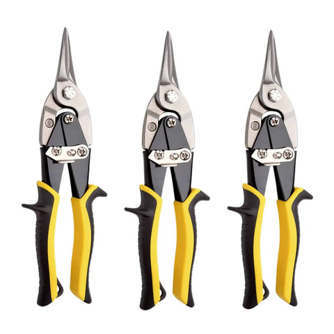 Aviation Tin Snips 3-Piece Go-To Pro-Grade Set For Straight Heavy-Duty Tin Cutting Durable Metal Shears With Comfort Grips And Safety Latch