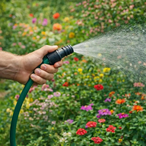 Hand using Garden Hose Quick Connect Fittings Pack Of 10 G3/4 Male Thread Plastic Hose Connectors for Sprinklers in garden