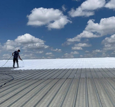 Max Stretch Roof Coating White Elastomeric Sealant For Flat And Low Slope Roofs One Gallon Resists Cracking applied on roof