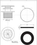 Specification sheet for Swanky Satin Nickel Mushroom Tip Toe Bathtub Drain Stopper 1 1/2 Inch NPSM Coarse Thread.