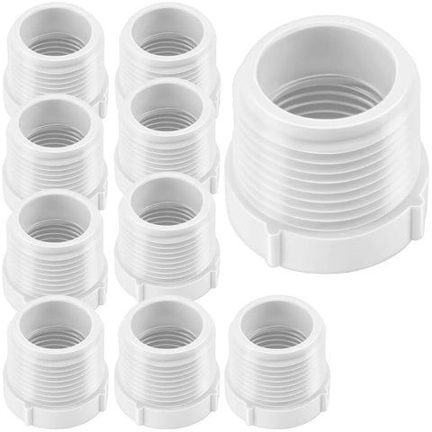 Bulk 10 Pcs PVC Pipe Fittings Set Male To Female Thread Reducer Bushings Three Quarters Inch To One Half Inch White