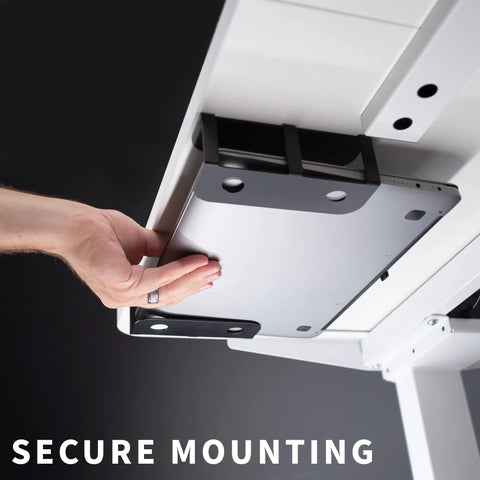 Securely mounting a laptop to the Universal Under Desk Laptop Mount With Adjustable Tablet Brackets for Hidden Computer Docking Station.