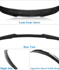 Totally Rad Carbon Fiber Look Rear Trunk Spoiler Wing For 2014 To 2020 BMW 4 Series F36 Gran Coupe DN Style shown from top, rear, and sides.