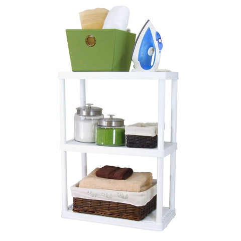 No Sweat 3 Tier Storage Shelving Units In Fresh White, 2 Pack Of Interconnectible Closet Organizers Perfect For Messy Pantries, Cluttered Garages, Laundry Rooms, Total Space Savers And Organizing Heroes