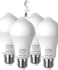 Motion Sensor LED Light Bulb For Indoor Use With Dusk To Dawn Auto On, E26 Base, 6000K Daylight, 13.5W Equals 100W, PIR Infrared Motion Activation, No Fuss Security Night Light, 4 Pack, front view