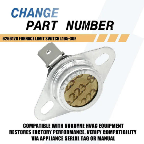 Two Pack 626612R Furnace Limit Switch L165-30F Auto Reset Safety Switch with metal casing for Nordyne HVAC replacement.
