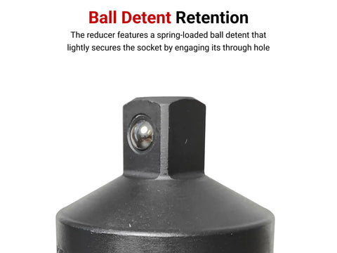 Three Quarter Inch Drive To One Half Inch Impact Reducer with ball detent retention for socket sets