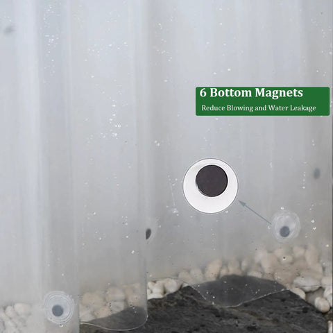Long Shower Curtain Liner 72 By 75 Inches Clear PEVA Waterproof With Six Magnets for tall showers, close-up of magnet detail.