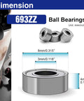 Front view of 693ZZ ball bearings, 3×8×4 mm, 20 pcs, double shielded steel for motors/RC/DIY