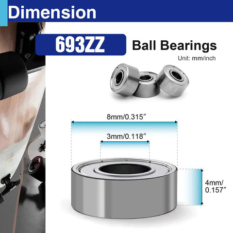 Front view of 693ZZ ball bearings, 3×8×4 mm, 20 pcs, double shielded steel for motors/RC/DIY