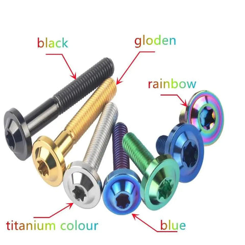 Pro Grade Titanium Torx Flange Bolts M8 X 35MM in colors: black, golden, silver, rainbow, blue for heavy duty repairs.