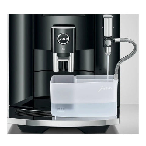 Next Level 5th Gen Automatic Smart Coffee Machine Bundle Featuring Piano Black Finish Plus Matching Glass Milk Frothing Container for brewing and milk prep.