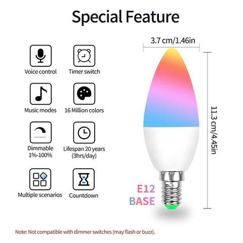 Smart Candelabra LED E12 Bulbs 4 Pack With HomeKit And WiFi Dimmable Chandelier Lights 5W 450 Lumens 40W Equivalent