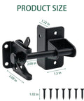 Heavy Duty Gate Hardware Kit With 8 Inch T Strap Hinges And Gravity Gate Latch Plus Self Closing Spring showing size dimensions and screws.