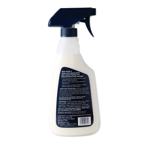 Back view of Anytime Clean And Polish Wood Cleaner And Furniture Polish For Cabinets Tables And Other Wood Surfaces In A Spray Bottle Woodland Fresh 16 Fluid Ounces