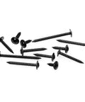 Three Hundred Piece Number Eight By One Inch Truss Head Wood Screws Featuring Self Tapping Zinc Plated Steel And Matte Black Finish