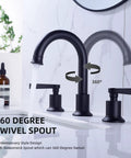 Matte Black Two Handle Bathroom Faucet Built to Last No Fuss, 8 Inch Widespread Lavatory Vanity Faucet, 360 Degree Swivel Spout
