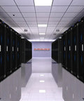 Heavy Duty 32U Server Rack Cabinet Rolls Smoothly On Casters While Securing Your Network Gear in a data center aisle.