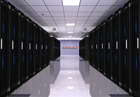 Heavy Duty 32U Server Rack Cabinet Rolls Smoothly On Casters While Securing Your Network Gear in a data center aisle.