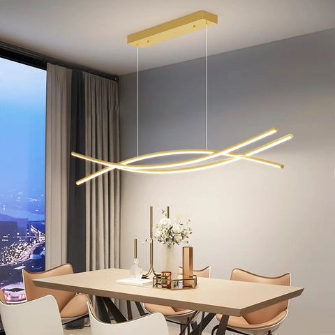 Lit Lightning Shaped LED Chandelier Pendant Light With Remote Control Adjustable 3000K To 6500K in dining room setting