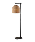 Coastal Modern Floor Lamp With Dark Bronze Base And Rattan Lampshade, Perfect For Bedroom, Living Room Or Home Office Lighting
