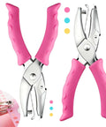 Two Size Single Hole Punch Set With One Quarter Inch And One Eighth Inch, Handy Pink Soft Grip Handheld Paper Punch For Home Office