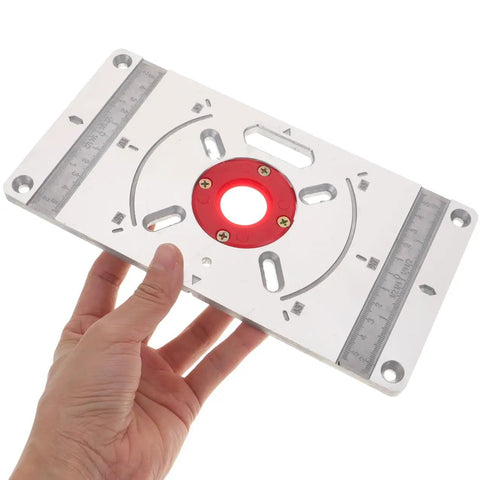 Router Sled For Milling Machine With Aluminum Insert Plate For Router Table, showcasing a hand holding sleek jig.