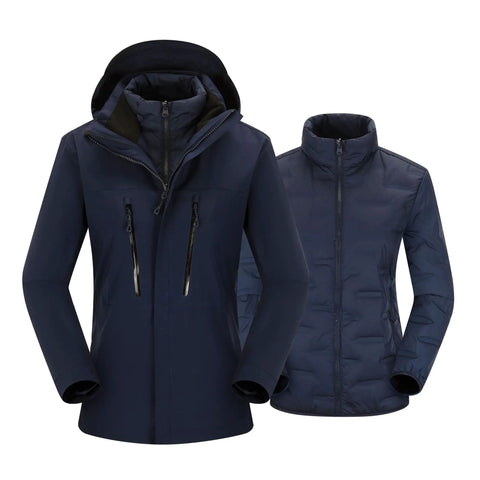 Three In One Womens Winter Ski Jacket With Removable Hood Waterproof And Windproof Padded Down Lining For Warmth Rainproof Rain Coat