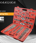 All In One 110 Piece Tap And Die Set For SAE And Metric Threads With Heavy Duty Storage Case open showing tools inside