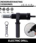 Top Tier Electric Rivet Tool Adapter Set Fits Cordless Drill With Alloy Steel Head And 2.4-4.8mm Capacity For Low Noise Diy Jobs And Pro Projects That Hit Smooth. Screwdriver riveting adapter kit with 2.4-4.8mm sizes and hex shank for electric drill.