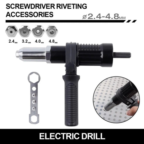 Top Tier Electric Rivet Tool Adapter Set Fits Cordless Drill With Alloy Steel Head And 2.4-4.8mm Capacity For Low Noise Diy Jobs And Pro Projects That Hit Smooth. Screwdriver riveting adapter kit with 2.4-4.8mm sizes and hex shank for electric drill.