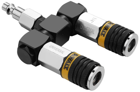 2-Way 360 Degree Swivel Air Hose Splitter With Universal Couplers And Industrial Plug, 300 PSI Capacity, Tangle-Free Design