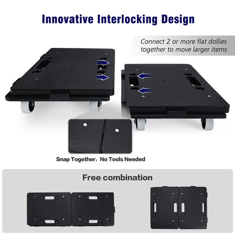 2 Pack Small Furniture Dolly With Four Wheels Connectable Flat Moving Dollies For Heavy Appliances Up To 500 Lbs Portable And Easy To Use Black Great For Moving Couches Sofas And Appliances In Tight Spaces