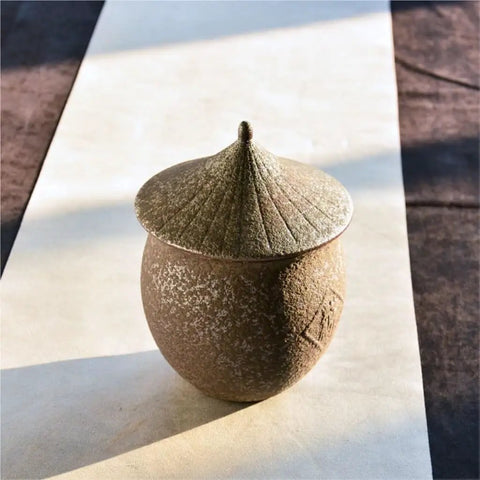 Retro Styled Sealed Ceramic Jar For Loose Tea And Coffee Beans offering pantry organization, textured design with patterned lid.