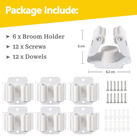 6 Pack Broom And Mop Holder Wall Mounts In Stainless Steel Holds Up To 2.5 Kg With Included Screws White Heavy Duty Wall Storage Organizer