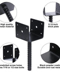 Heavy Duty Concrete Fence Post Base 4x4 Inches Four Pack, steel post anchor with black powder coat and screw hole detail.
