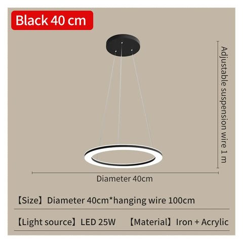 Black 40cm Kitchen LED s for Dining Room Modern Lights for Living Room Golden Circle Pendant Lights Home Design Lighting Indoor