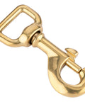 Solid Brass Swivel Bolt Snap Hook with 3/8 inch opening, 3-1/8 inch length, and 7/8 inch eye for leathercrafts and pet leashes.