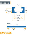 Technical dimensions of Two Pack 24 Inch Universal T Track Kit with detailed measurements for woodworking jigs and assembly.