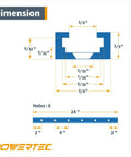 Dimensions and specifications of 4 Pack 24 Inch Double Cut Universal T Track With Predrilled Mounting Holes For Woodworking Jigs And Fixtures On Drill Press Tables Router Tables And Workbenches Pro Grade Aluminum Build For Lightweight Strength And Easy Setup.