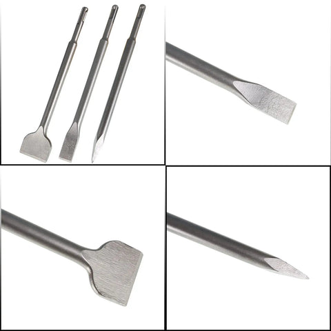 Heavy Duty Concrete Chisel Set, 6 Piece For Rotary Hammers, Includes 20mm And 40mm Flat Chisels And 250mm Point Chisel, Made From 40Cr Steel