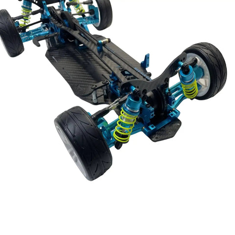 1 To 10 Scale Alloy And Carbon D4 AWD Drift RC Car Frame Kit showcasing frame and wheels for realistic drifting.