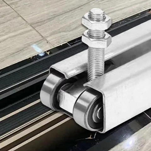 Heavy Duty 4 Wheel Trolley Assembly Rollers With Rust Resistant Galvanized Body High Carbon Steel Core mounted on overhead tracks.