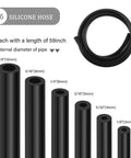 Front view of six silicone vacuum hoses, 59in each, with assorted inner diameters: 3/8", 5/16", 1/4", 3/16", 5/32", 1/8"
