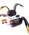 Brushless RC Motor And 110A ESC Combo With 3665 2750KV Waterproof IP67 Upgrade for one tenth scale RC cars, shown with wiring and connectors