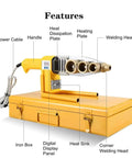 Heavy Duty Pro Grade 1000W 220V Plastic Pipe Weld Kit With Six Diameter Welding Heads on metal case, labeled parts visible