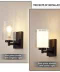 Pair Of Farmhouse Style Oil Rubbed Bronze Wall Sconces With Seeded Glass Shades showcasing two installation options